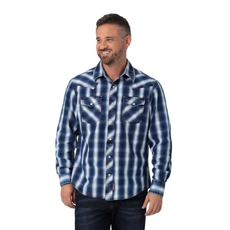 Men's western boots with a distressed leather finish for a rugged lookWrangler Men's Blue/White Striped Long Sleeve Shirt Men's western boots with a distressed leather finish for a rugged lookWrangler Men's Blue/White Striped Long Sleeve Shirt