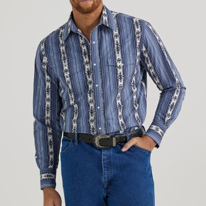 Men's western boots with a distressed leather finish for a rugged lookWrangler Men's Blue Aztec Stripe Long Sleeve Men's western boots with a distressed leather finish for a rugged lookWrangler Men's Blue Aztec Stripe Long Sleeve