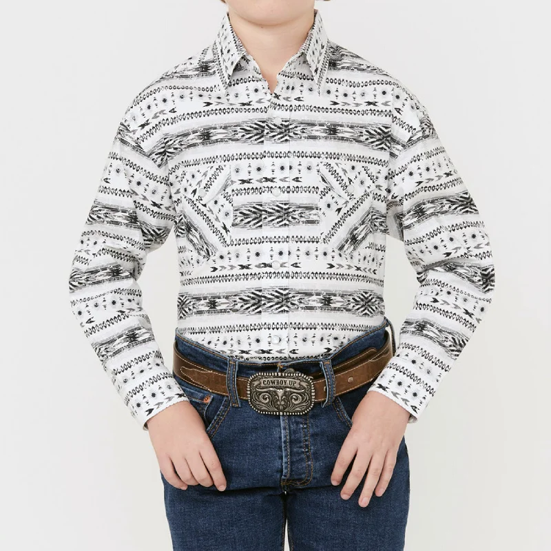 Western - style men's boots with intricate tooling and stitchingPanhandle Slim Boy's Black & White Aztec Long Sleeve Western - style men's boots with intricate tooling and stitchingPanhandle Slim Boy's Black & White Aztec Long Sleeve