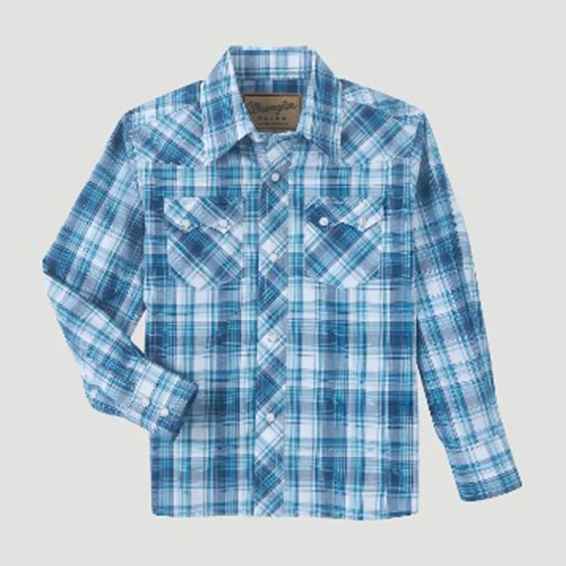 Men's western boots with a high - heeled design and a pointed toeWrangler Boy's Blue & White Plaid Long Sleeve Men's western boots with a high - heeled design and a pointed toeWrangler Boy's Blue & White Plaid Long Sleeve