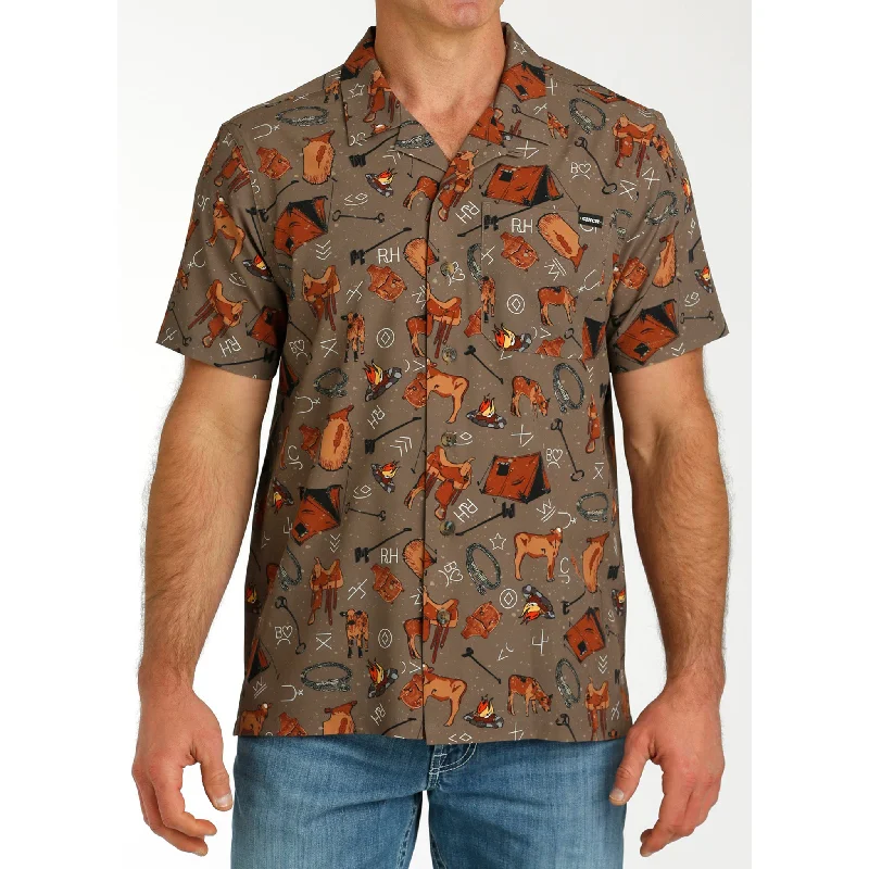 Men's western boots with a high - quality leather upper and a suede liningCinch Men's Brown Cow Camp Short Sleeve Men's western boots with a high - quality leather upper and a suede liningCinch Men's Brown Cow Camp Short Sleeve