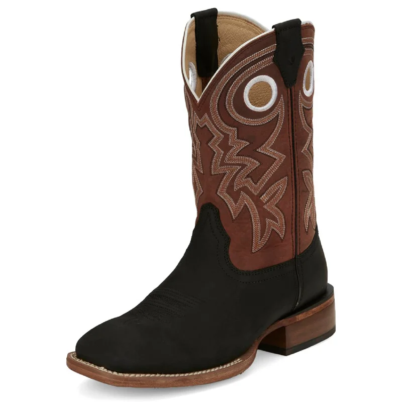 Men's western boots with a scalloped edge and a pull - on strapJustin Men's Brown & Red Big News Boots Men's western boots with a scalloped edge and a pull - on strapJustin Men's Brown & Red Big News Boots