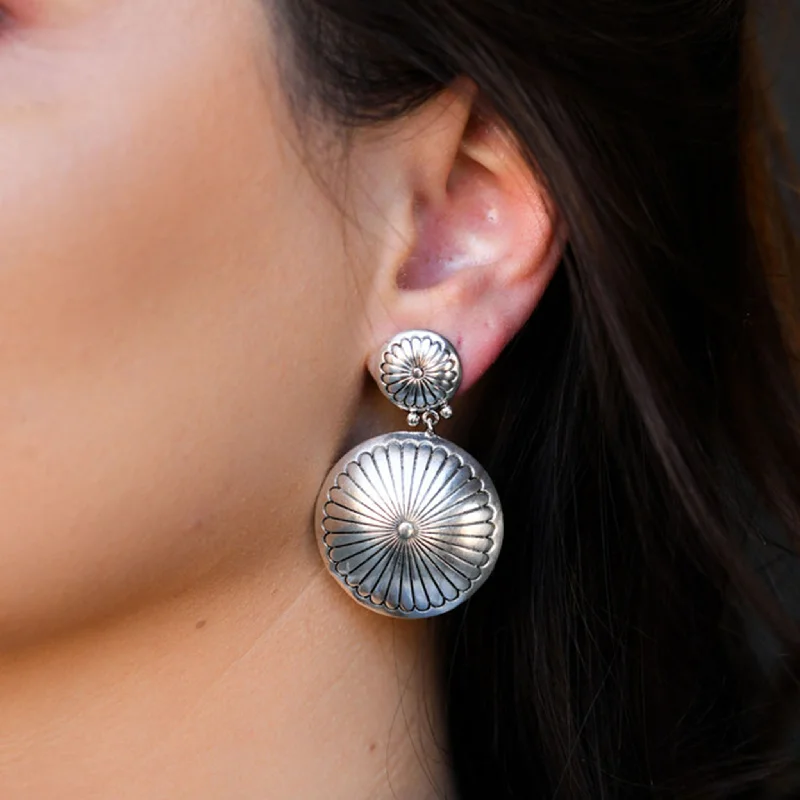 Vintage - style men's western boots with a square toe and spur ledgeSilver Round Double Concho Earrings Vintage - style men's western boots with a square toe and spur ledgeSilver Round Double Concho Earrings