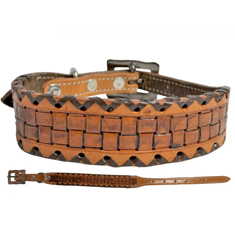 Men's western boots in a rich brown or black leatherShowman Basket Weave Dog Collar