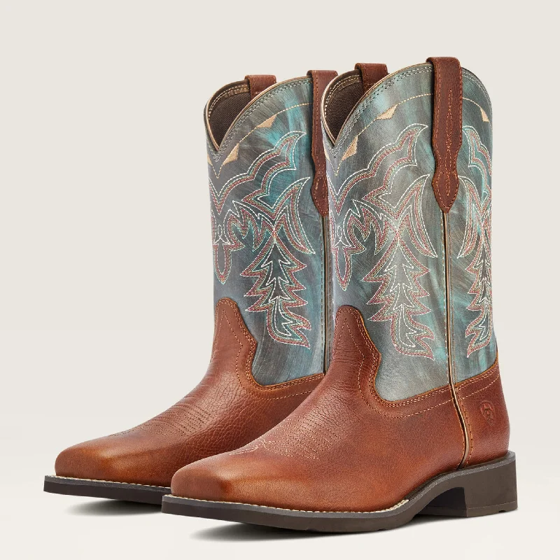 Men's western boots with a silver - toned hardware and accentsAriat Women's Delilah Brown and Teal Square Toe Boots Men's western boots with a silver - toned hardware and accentsAriat Women's Delilah Brown and Teal Square Toe Boots