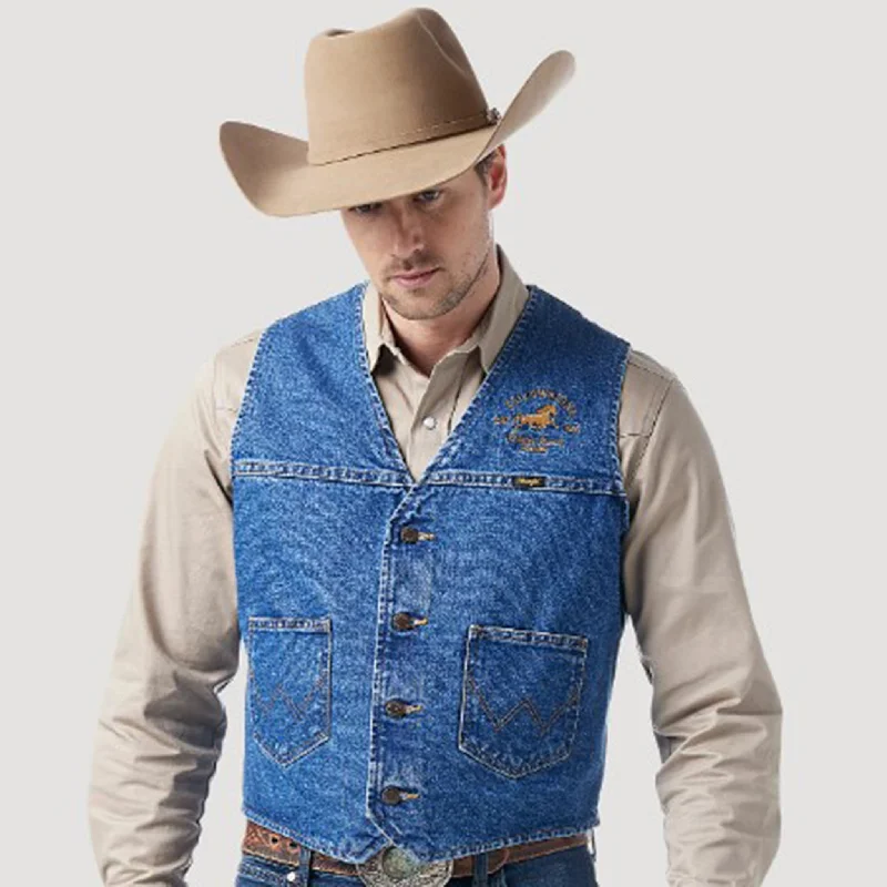 Men's western boots with a high - quality leather upper and a suede liningWrangler Men's Denim Yellowstone Vest Men's western boots with a high - quality leather upper and a suede liningWrangler Men's Denim Yellowstone Vest