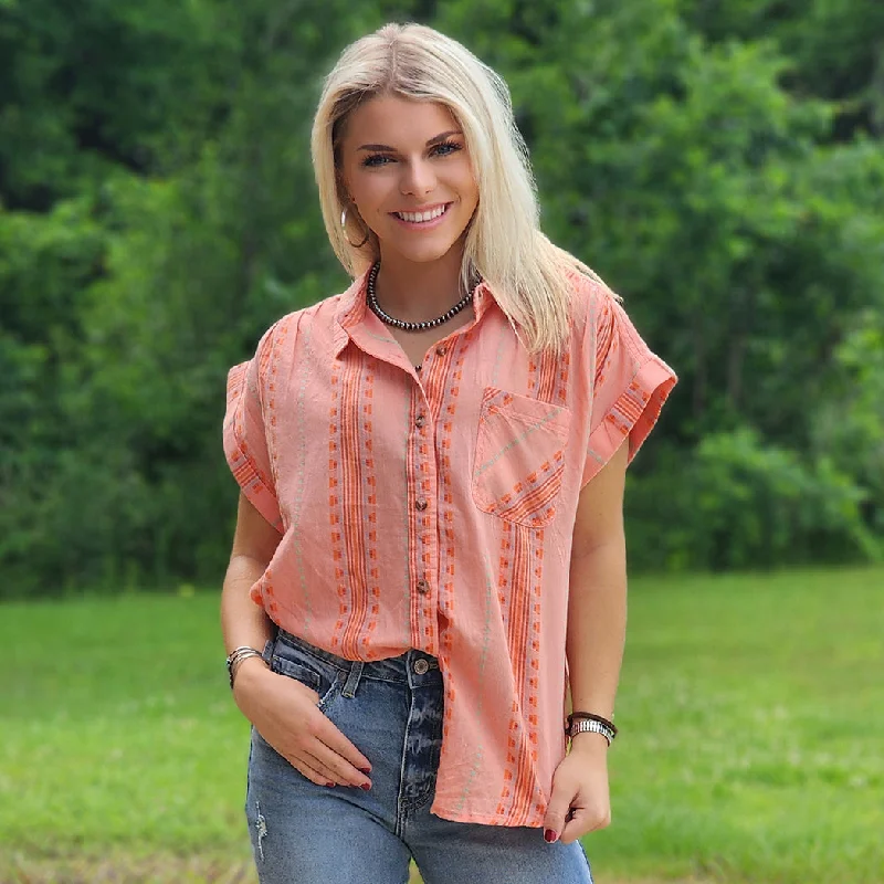 Men's western boots with a distressed leather finish for a rugged lookDobby Peach Stripe Shirt Men's western boots with a distressed leather finish for a rugged lookDobby Peach Stripe Shirt