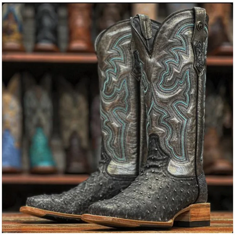 Men's western boots with a scalloped edge and a pull - on strapTanner Mark Women's Fantasy Silver Ostrich Boots Men's western boots with a scalloped edge and a pull - on strapTanner Mark Women's Fantasy Silver Ostrich Boots