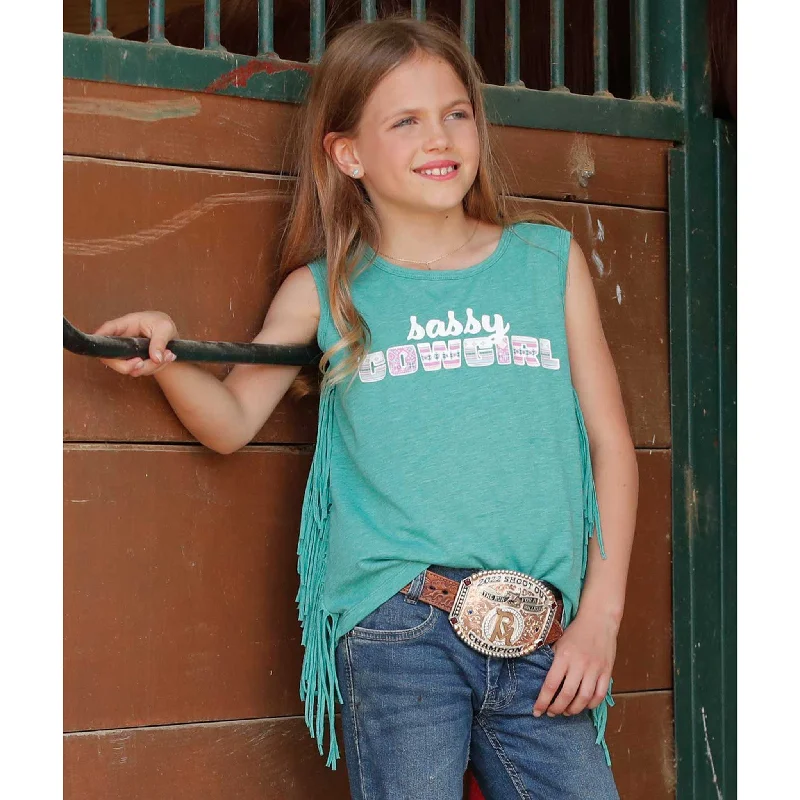 Vintage - style men's western boots with a square toe and spur ledgeCruel Girl's Fringe Tank Top
