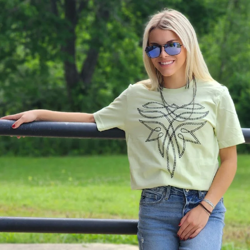 Men's western boots in a rich brown or black leatherCezanne Women's Green Boot Stitch Tee