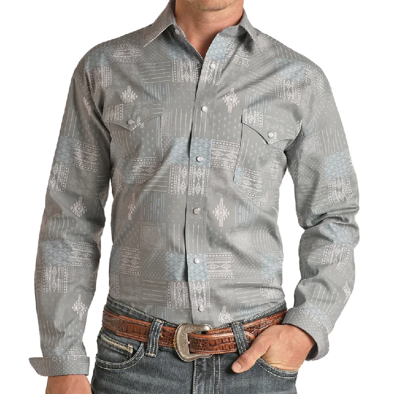 Men's western boots with a suede shaft and a leather solePanhandle Slim Men's Grey Aztec Button Down Men's western boots with a suede shaft and a leather solePanhandle Slim Men's Grey Aztec Button Down