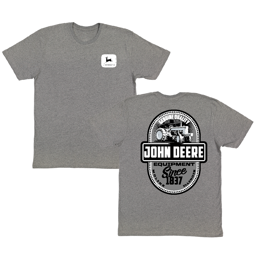 Vintage - style men's western boots with a square toe and spur ledgeGrey John Deere Genuine Tee Vintage - style men's western boots with a square toe and spur ledgeGrey John Deere Genuine Tee
