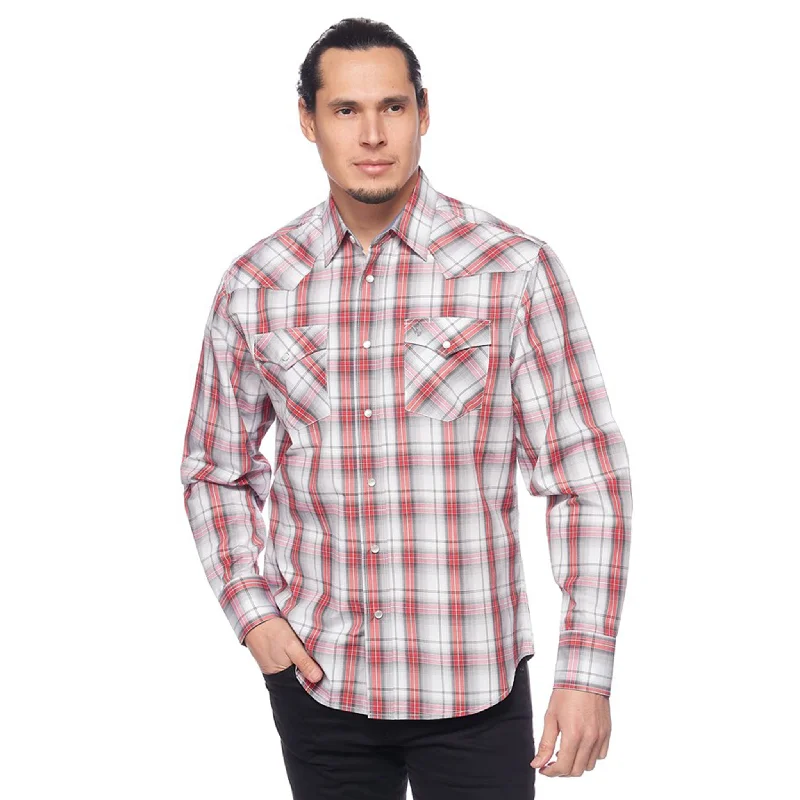 Men's western boots with a distressed leather finish for a rugged lookAvalon Men's Grey/White/Red Plaid Long Sleeve Men's western boots with a distressed leather finish for a rugged lookAvalon Men's Grey/White/Red Plaid Long Sleeve