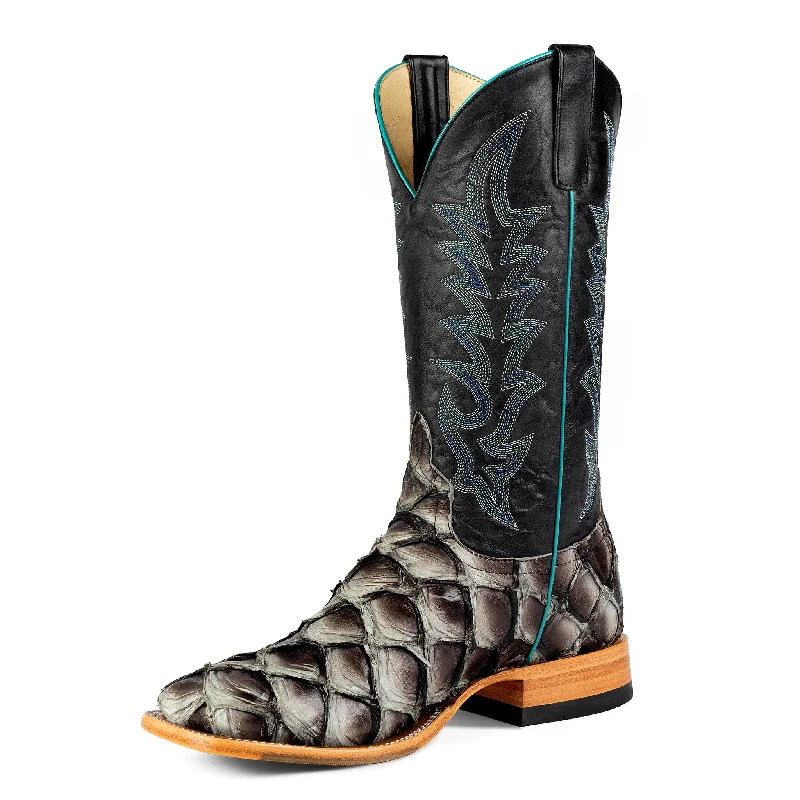 Men's western boots with a decorative concho belt and buckleAnderson Bean Men's Grey Mockingbird Big Bass Boots