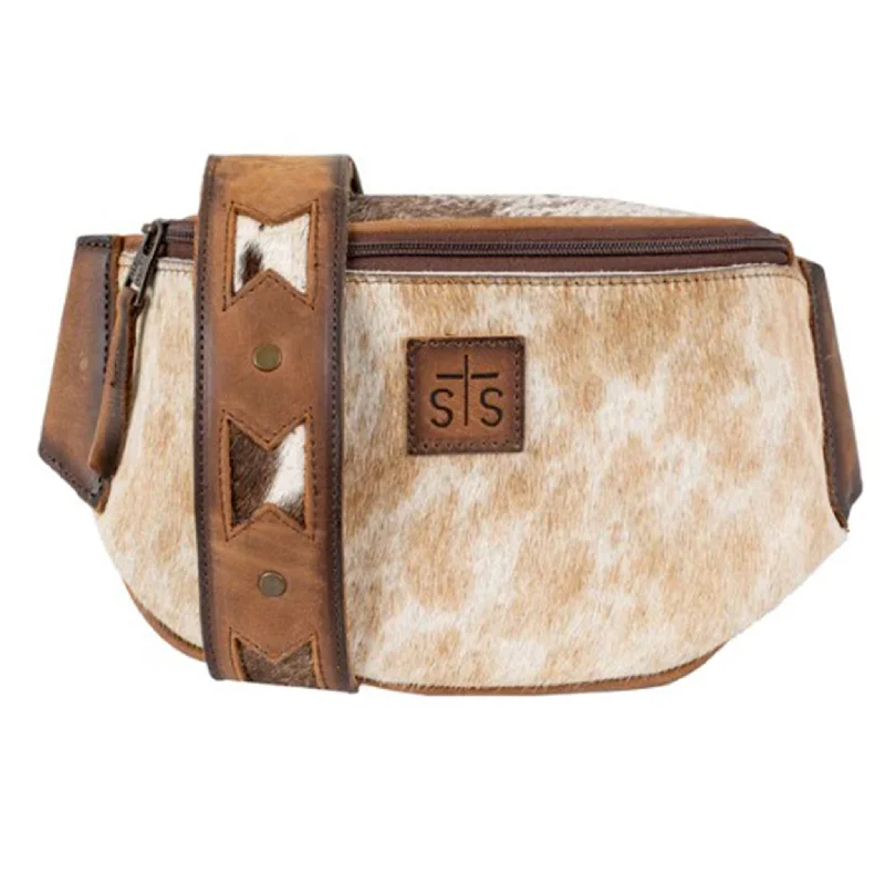 Vintage - style men's western boots with a square toe and spur ledgeSTS Hair On Hide Roswell Belt Bag