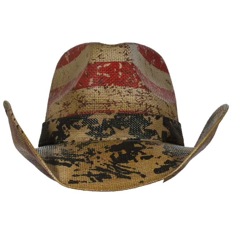 Men's western boots with a tooled leather design on the shaftDistressed USA Flag Straw Hat Men's western boots with a tooled leather design on the shaftDistressed USA Flag Straw Hat