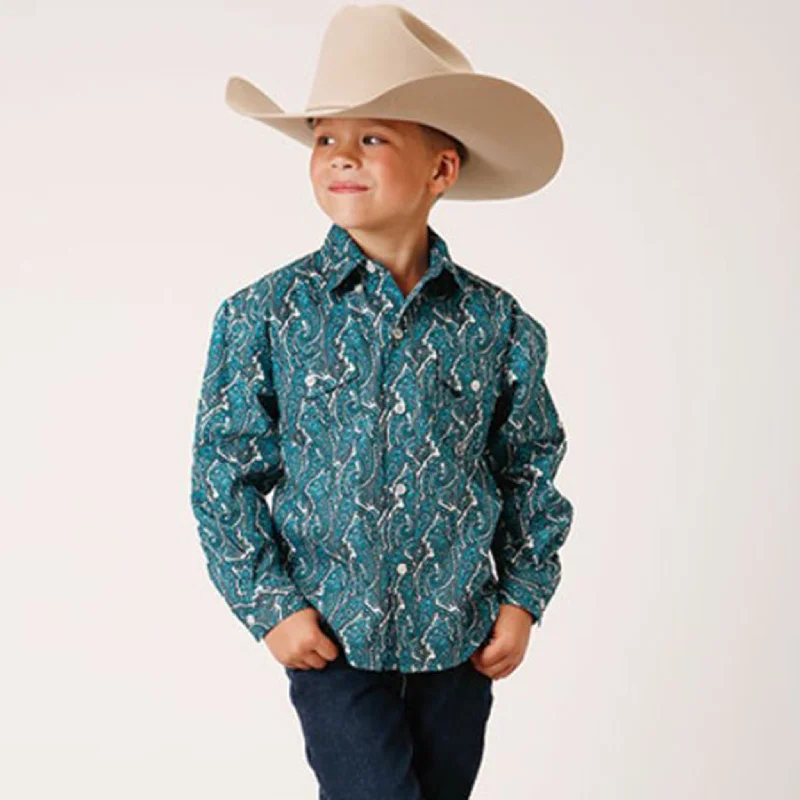 Men's western boots with a leather - wrapped heel and a smooth finishRoper Boys Turquoise Paisley Long Sleeve Men's western boots with a leather - wrapped heel and a smooth finishRoper Boys Turquoise Paisley Long Sleeve