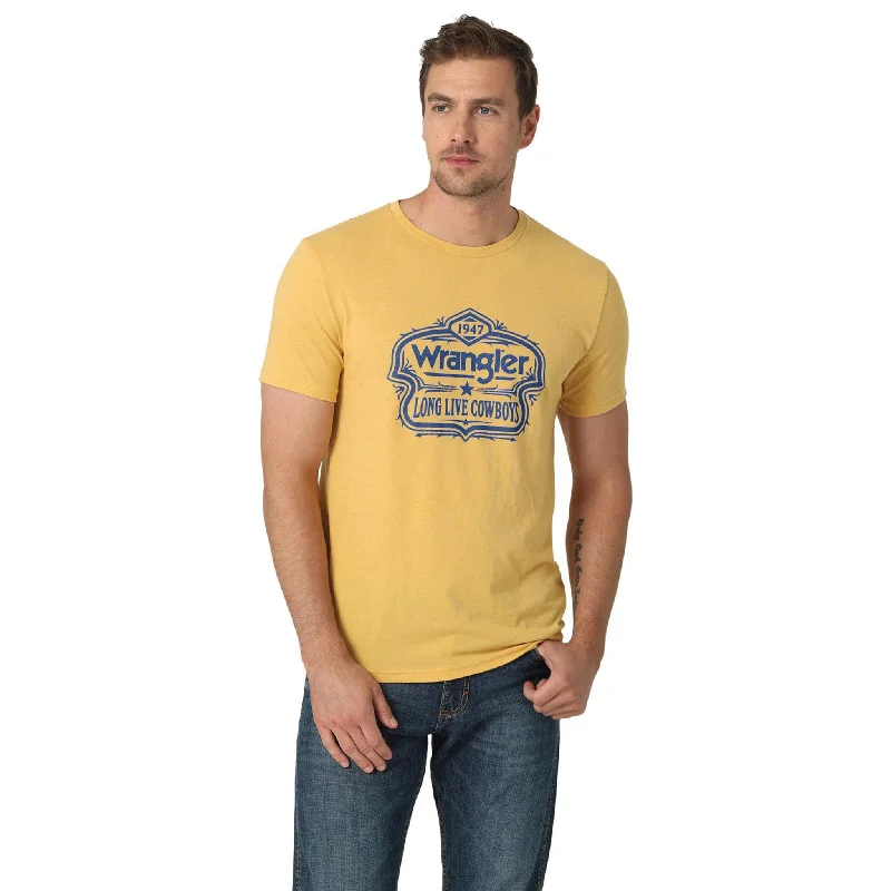 Men's western boots with a scalloped edge and a pull - on strapWrangler Yellow Long Live Cowboys Tee Men's western boots with a scalloped edge and a pull - on strapWrangler Yellow Long Live Cowboys Tee