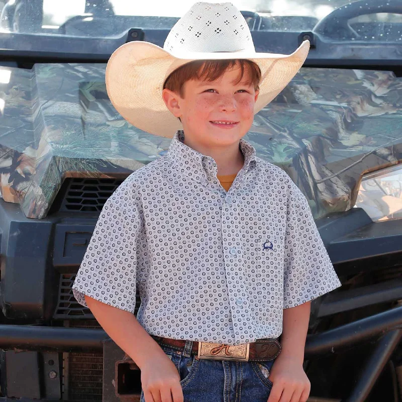 Men's western boots with a decorative concho belt and buckleCinch Boy's Light Blue Print Short Sleeve