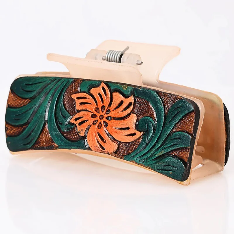 Men's western boots with a decorative concho belt and buckleAmerican Darling Leather Floral Tooled Hairclip Men's western boots with a decorative concho belt and buckleAmerican Darling Leather Floral Tooled Hairclip