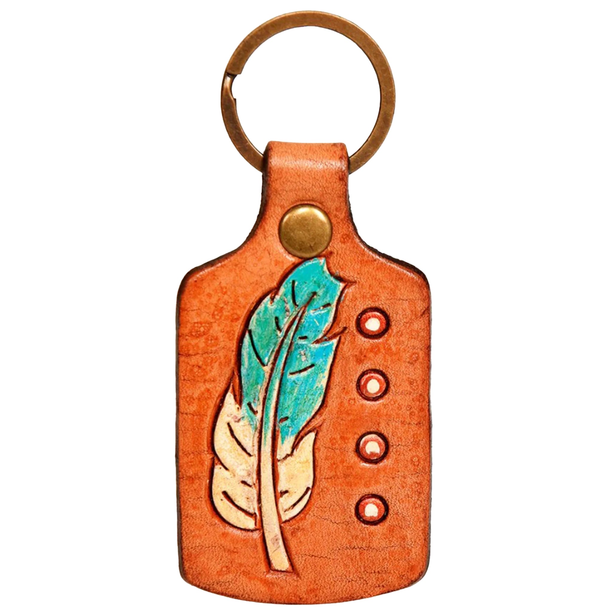 Men's western boots with a decorative inlay on the toe and heelAmerican Darling Leather Tooled Feather Key Chain Men's western boots with a decorative inlay on the toe and heelAmerican Darling Leather Tooled Feather Key Chain