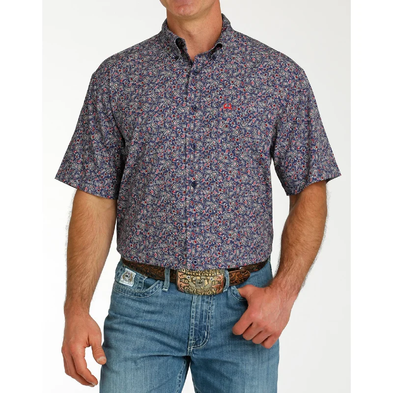 Men's western boots with a suede shaft and a leather soleCinch Men's Navy Print Short Sleeve Men's western boots with a suede shaft and a leather soleCinch Men's Navy Print Short Sleeve