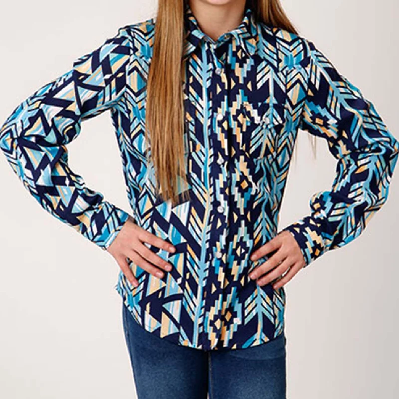 Men's western boots with a scalloped edge and a pull - on strapGirl's Multi Blue Aztec L/S Men's western boots with a scalloped edge and a pull - on strapGirl's Multi Blue Aztec L/S