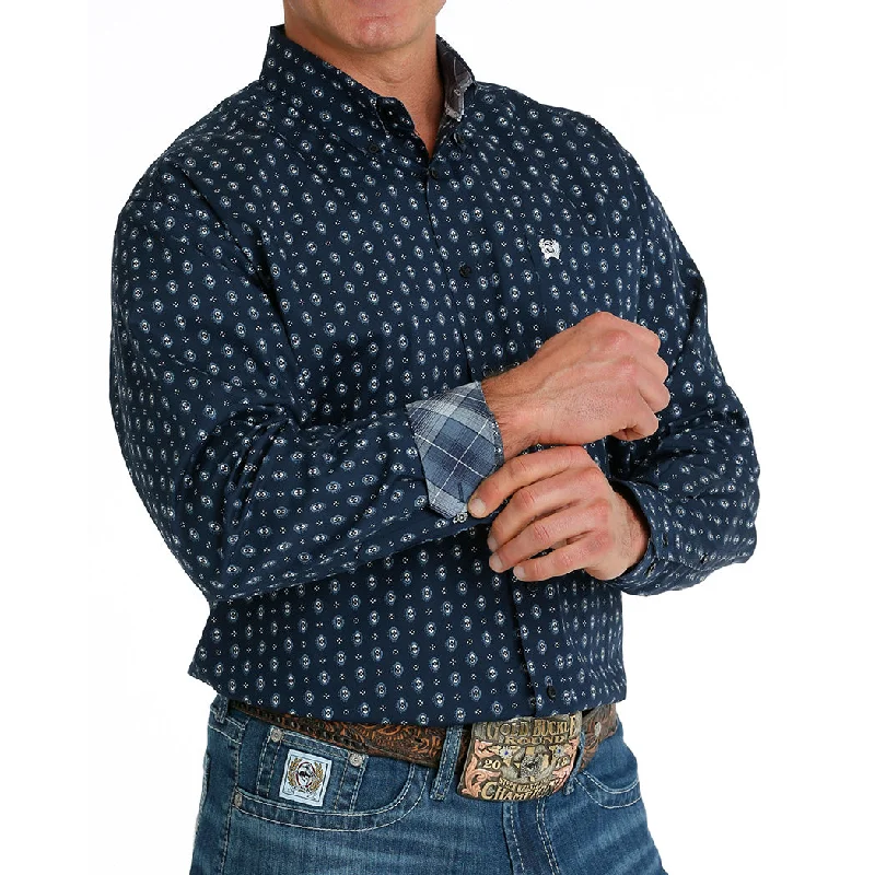 Men's western boots with a tooled leather design on the shaftCinch Mens Geo Navy Long Sleeve Men's western boots with a tooled leather design on the shaftCinch Mens Geo Navy Long Sleeve