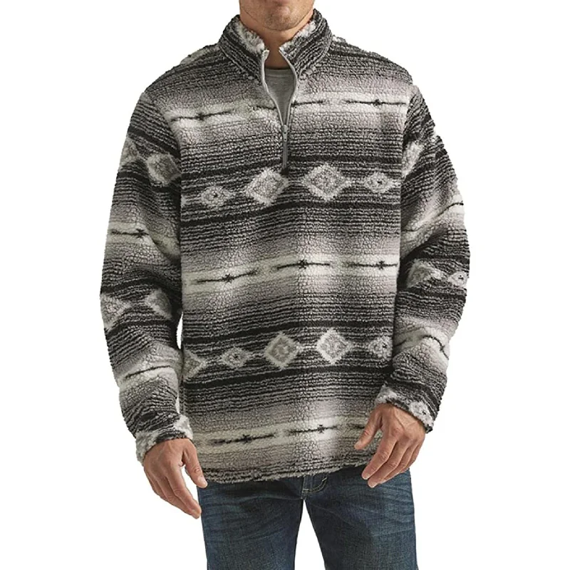 Men's western boots with a scalloped edge and a pull - on strapWrangler Men's Navy and Gray Aztec Sherpa
