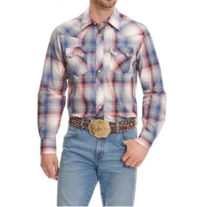 Men's western boots in a rich brown or black leatherWrangler Men's Red/Blue Plaid Long Sleeve Shirt