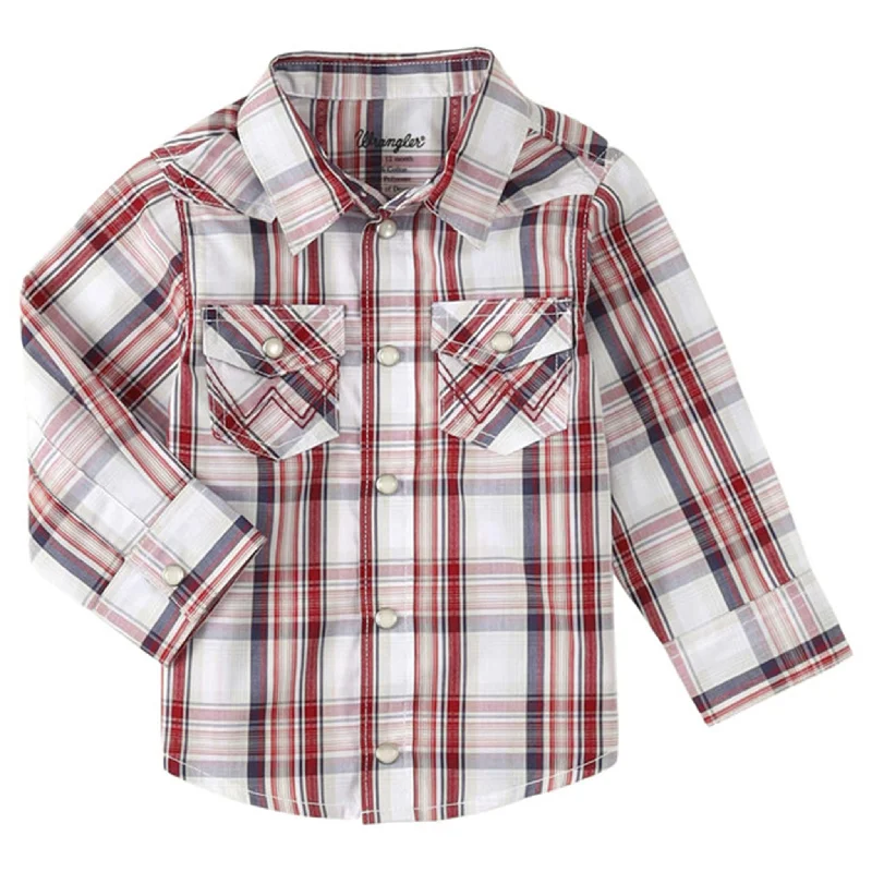 Men's western boots with a leather lining and a padded insoleWrangler Boy's Red/White/Grey Plaid Snap Shirt