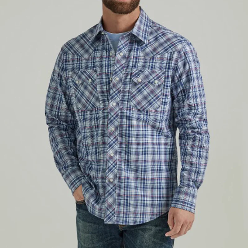 Men's western boots with a rubber sole for traction on various surfacesWrangle Men's Blue Plaid Long Sleeve Men's western boots with a rubber sole for traction on various surfacesWrangle Men's Blue Plaid Long Sleeve