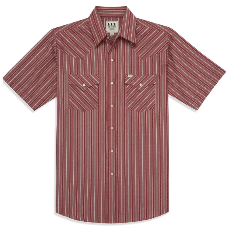 Men's western boots with a distressed leather finish for a rugged lookEly Walker Men's Red Short Sleeve Americana Dobby Stripe Men's western boots with a distressed leather finish for a rugged lookEly Walker Men's Red Short Sleeve Americana Dobby Stripe