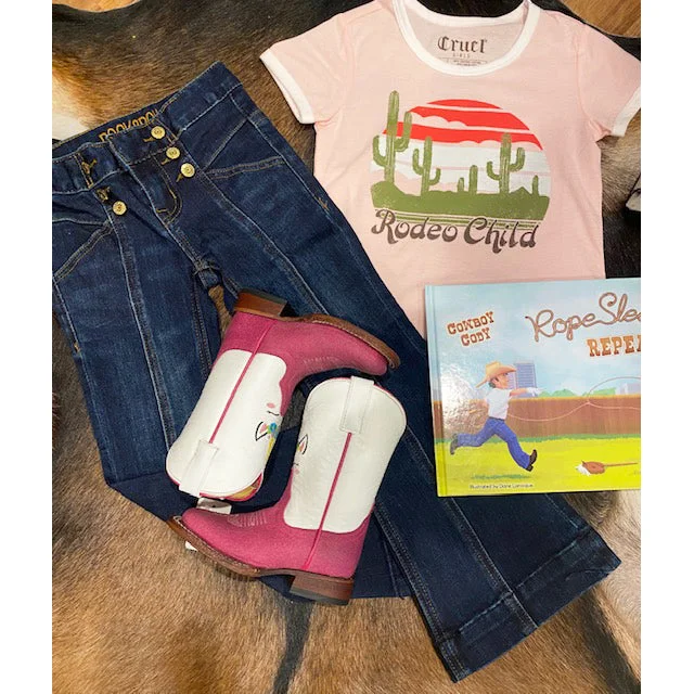 Vintage - style men's western boots with a square toe and spur ledgeCruel Girl's Rodeo Child Tee Vintage - style men's western boots with a square toe and spur ledgeCruel Girl's Rodeo Child Tee
