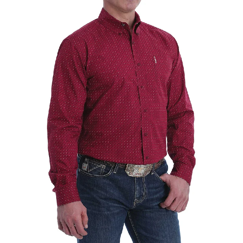 Men's western boots with a decorative concho belt and buckleCinch Men's Crimson & Black Hash Mark Long Sleeve