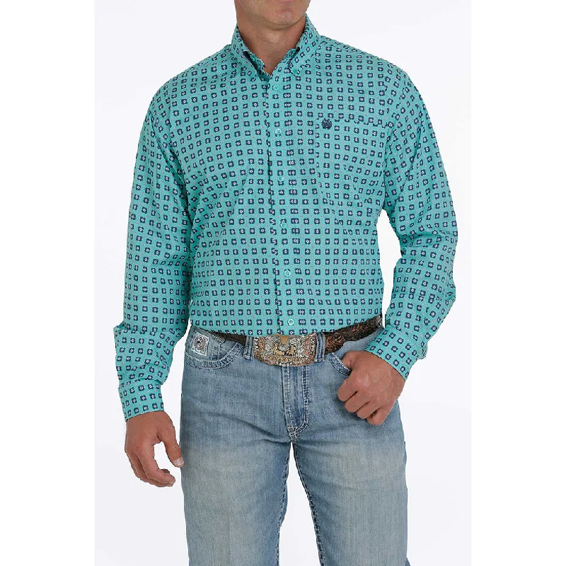 Men's western boots with a high - heeled design and a pointed toeCinch Men's Turquoise Square Flower Long Sleeve Men's western boots with a high - heeled design and a pointed toeCinch Men's Turquoise Square Flower Long Sleeve