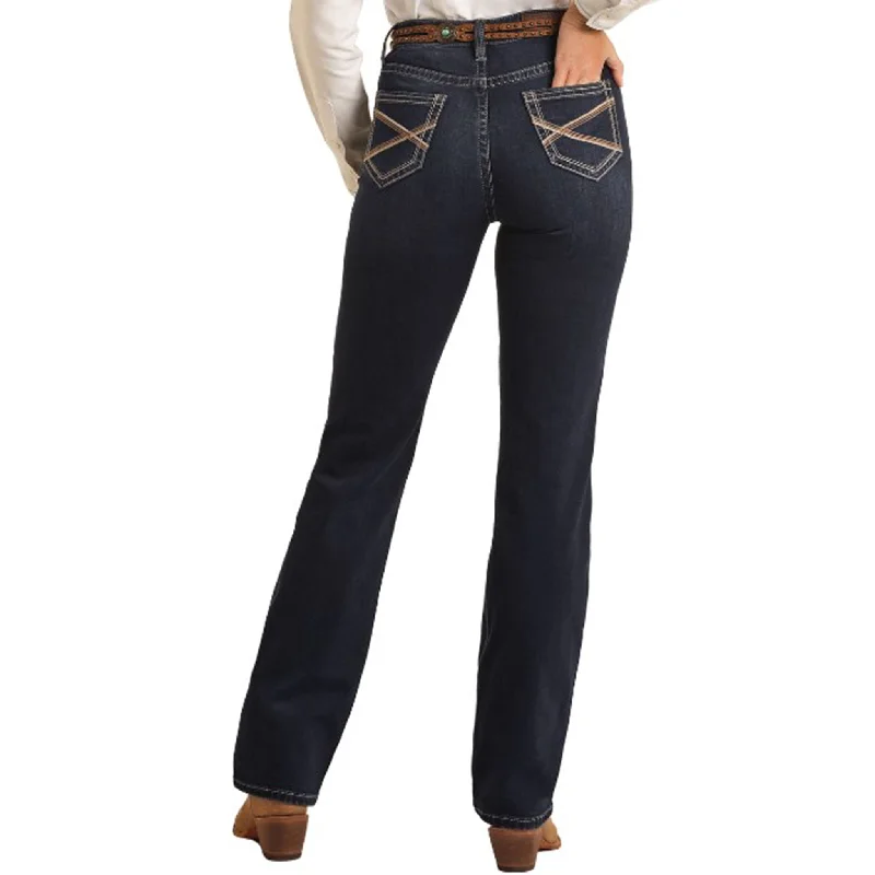 Men's western boots with a decorative inlay on the toe and heelRock & Roll Women's Rope Stitch Modest Boot Jean Men's western boots with a decorative inlay on the toe and heelRock & Roll Women's Rope Stitch Modest Boot Jean