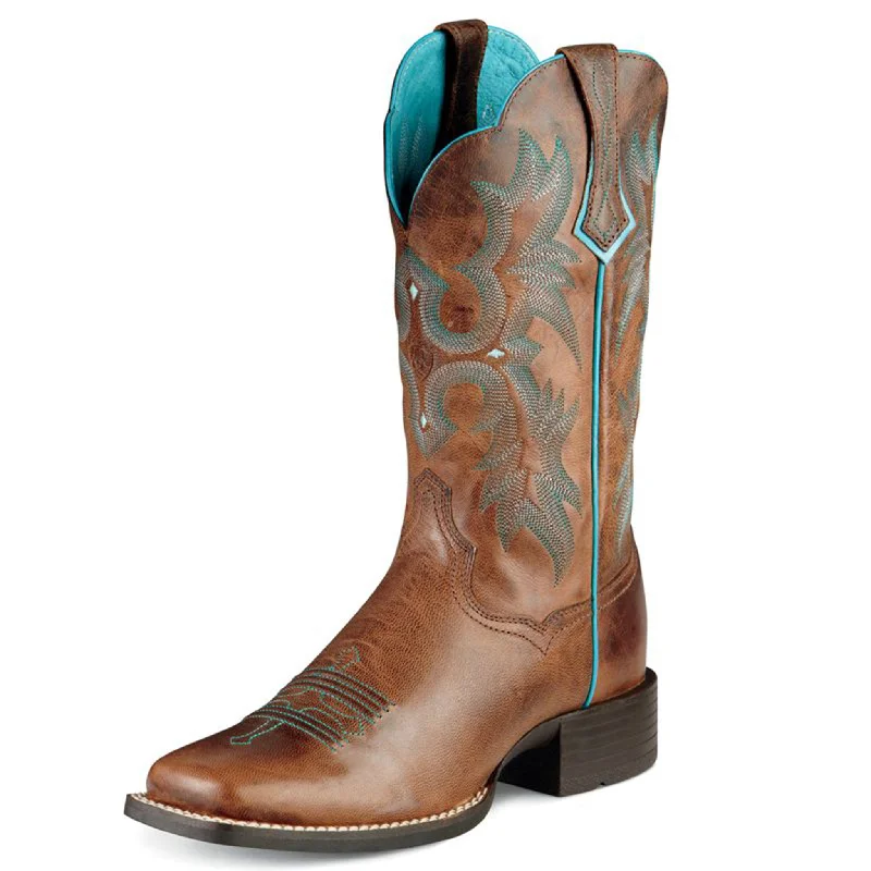 Men's western boots with a leather - wrapped heel and a smooth finishAriat Women's Sassy Brown Tombstone Square Toe Boots Men's western boots with a leather - wrapped heel and a smooth finishAriat Women's Sassy Brown Tombstone Square Toe Boots