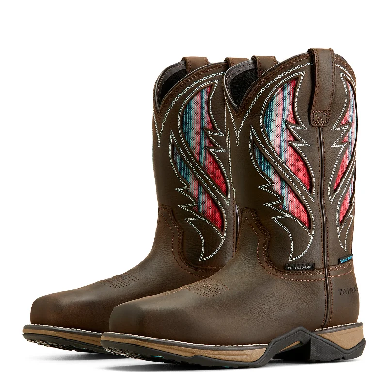 Men's western boots with a concho - studded strap and a pointed toeAriat Women's VentTek Waterproof Comp Toe Boot