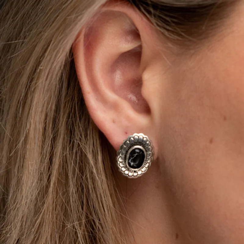 Western - style men's boots with intricate tooling and stitchingWest and Co. Silver Flower & Black Stone Post Earrings Western - style men's boots with intricate tooling and stitchingWest and Co. Silver Flower & Black Stone Post Earrings