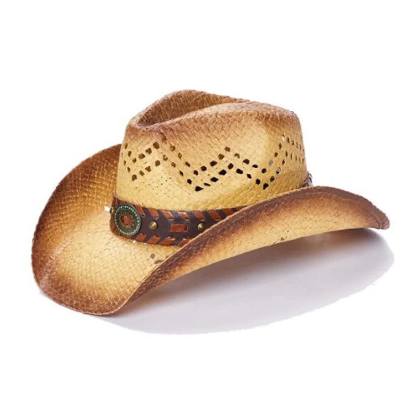 Men's genuine leather western boots with a snake - skin inlayTea Stain Toyo Hat
