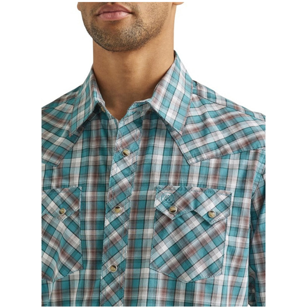 Men's western boots with a leather sole and a heel guardWrangler men's teal & brown button down Men's western boots with a leather sole and a heel guardWrangler men's teal & brown button down