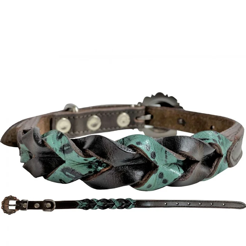 Men's western boots with a scalloped edge and a pull - on strapShowman Teal and Dark Oil Dog Collar Men's western boots with a scalloped edge and a pull - on strapShowman Teal and Dark Oil Dog Collar