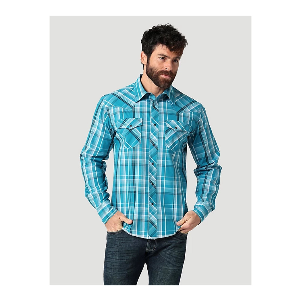 Men's western boots with a high - quality leather upper and a suede liningWrangler Men's Teal & Black plaid Pearl Snap Long Sleeve Men's western boots with a high - quality leather upper and a suede liningWrangler Men's Teal & Black plaid Pearl Snap Long Sleeve