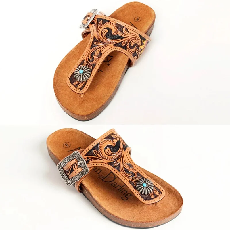 Men's western boots with a decorative concho belt and buckleAmerican Darling Women's Tooled Sandals