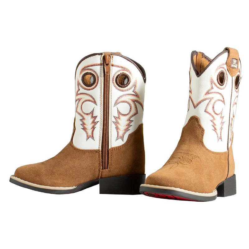 Men's western boots with a concho - studded strap and a pointed toeTwister Toddler Trey White& Brown Boots Men's western boots with a concho - studded strap and a pointed toeTwister Toddler Trey White& Brown Boots