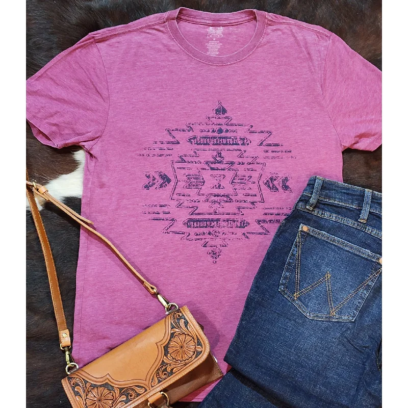 Men's western boots with a leather sole and a heel guardVintage Wine Aztec Tee