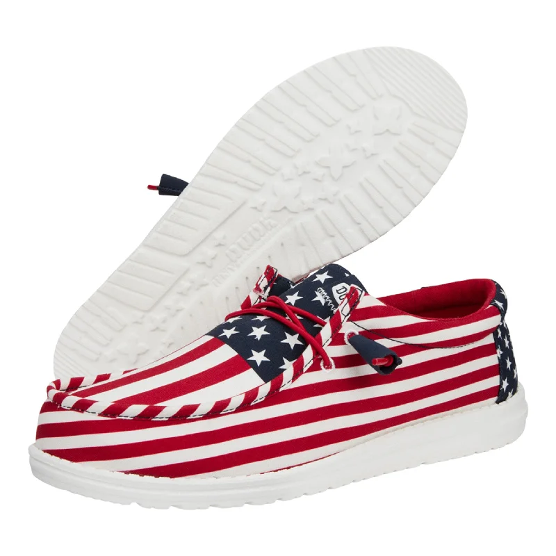 Men's western boots with a decorative concho belt and buckleHey Dude Wally American Flag Shoe