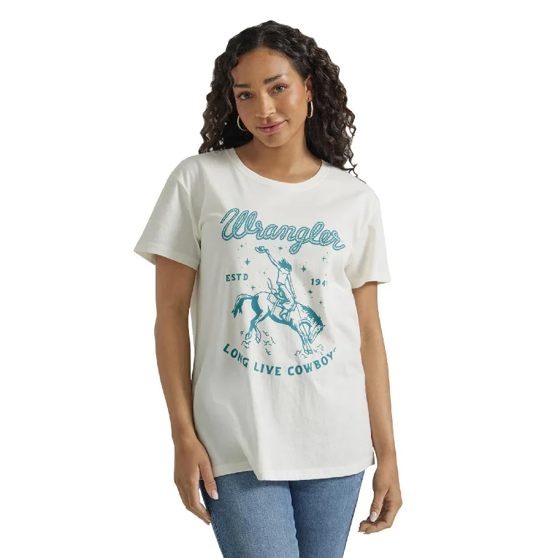 Western - style men's boots with intricate tooling and stitchingWrangler Women's White & Teal Tee Western - style men's boots with intricate tooling and stitchingWrangler Women's White & Teal Tee